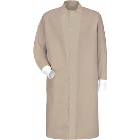 Gripper-Front Butcher Coat W/Knit Cuffs, Pocket-less, Spun Polyester, Tan, XL