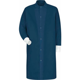 Gripper-Front Butcher Coat W/Knit Cuffs, Pocket-less, Spun Polyester, Navy, 2XL