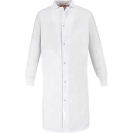 Gripper-Front Butcher Coat W/Knit Cuffs, Pocket-less, Spun Polyester, White, 5XL