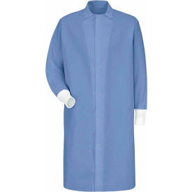 Gripper-Front Butcher Coat With Knit Cuffs, Pocket-less, Spun Polyester, Light Blue