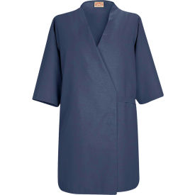 Collarless Butcher Wrap W/o Pockets, Navy, Polyester/Combed Cotton, XL