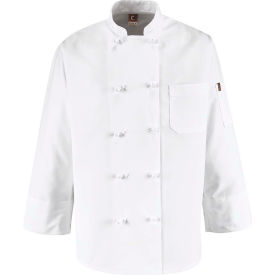 10 Button-Front Chef Coat, Knot Buttons, White, Polyester, XL