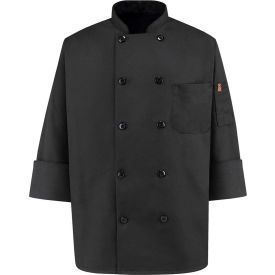 10 Button-Front Chef Coat, Pearl Buttons, Black, Spun Polyester, 5XL