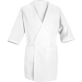 Red Kap Collarless Butcher Wrap W/Exterior Pockets, White, Polyester/Combed Cotton