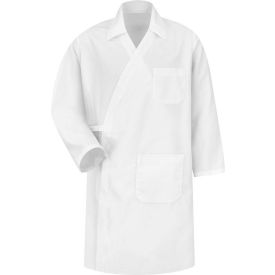 Collarless Butcher Wrap with Interior Pockets, White, Polyester/Combed Cotton