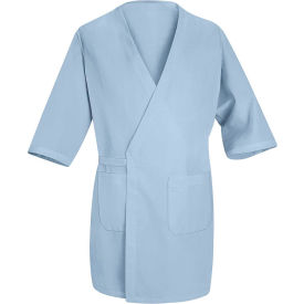 Red Kap Collarless Butcher Wrap with Pockets, Light Blue, Polyester/Combed Cotton