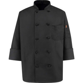 10 Button-Front Chef Coat, Knot Buttons, Black, Spun Polyester, 2XL