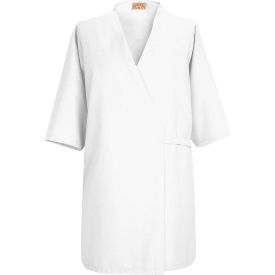 Red Kap Collarless Butcher Wrap Without Pockets, White, Polyester/Combed Cotton