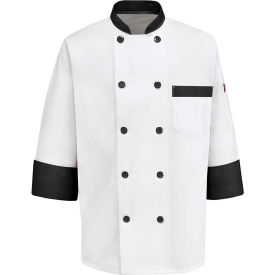 Garnish Chef Coat, White W/Black Trim, XL