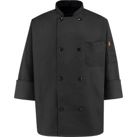 8 Button-Front Chef Coat, Pearl Buttons, Black, Polyester/Cotton, 5XL