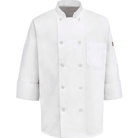 Chef Designs Men's 10 Button-Front Chef Coat, Pearl Buttons, White, Polyester/Cotton