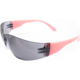 Lucy Frameless Safety Glasses, Anti-Scratch/Anti-Fog, Smoke Lens, Pink Temples, Pack of 12