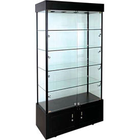 Lighted Glass Tower Showcase - Fully Assembled - 40"W x 18"D x 73"H - Black