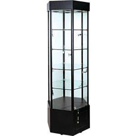 Lighted Glass Tower Showcase-Hexagon - Fully Assembled - 25"W x 22"D x 73"H - Black
