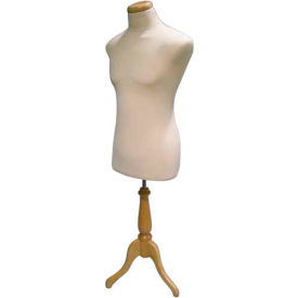 Male 3/4 Body Form - Off White With Natural Wood Tripod Base