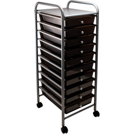 Organizer 10 Drawer Cart - 15-1/2"L x 13"W x 37-5/8"H, Smoke-Colored Drawers