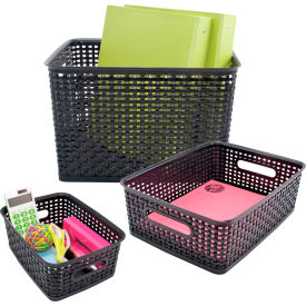 Plastic Weave Bin Small Medium Large - 13-3/4"L x 10-1/2"W x 8-3/4"H, 3-Pack
