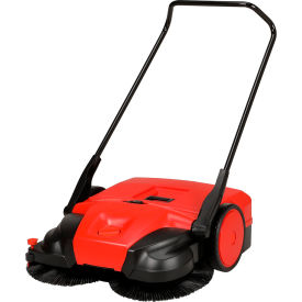 31" Battery Powered Triple Brush Push Power Sweeper, 13.2 Gallon Capacity