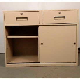 Lowboy Teller Pedestal Cabinet - 2 Drawers Sliding Doors 37"W x 19"D x 27-7/8"H Gray