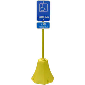 Octagon Sign Base with 98"H Post, Yellow, 8"W x 20"H Base