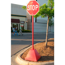 Pyramid Sign Base with 98"H Post, Red, 22"W x 22"D x 22"H Base