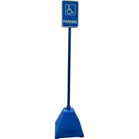 Pyramid Sign Base with 98"H Post, Blue, 22"W x 22"D x 22"H Base