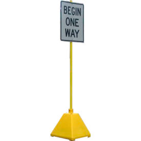 Pyramid Sign Base with 98"H Post, Yellow, 22"W x 22"D x 22"H Base