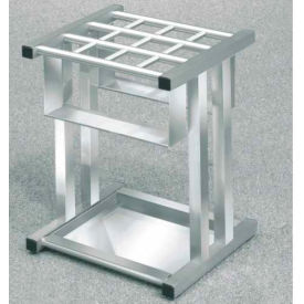 Grid Style Satin Aluminum Umbrella Stand for up to 12 Full & Tote Size Umbrellas