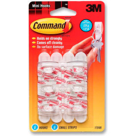 Command Hooks, Mini, 1/2lb. Capacity, 6 Hooks/8 Strips
