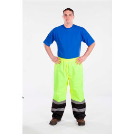 Hi-Vis Nylon Pants W/Elastic Waist, ANSI Class E, 30"L, Lime/Black