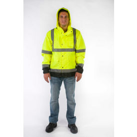 High-Visibility Rain Jacket, ANSI Class 3, XL, Yellow/Black