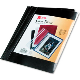 Vinyl Report Cover, Prong Clip, Letter Size, 1/2" Capacity, Clear/Black