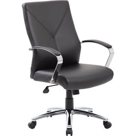 Executive Chair with Arms - Leather - Mid Back - Black