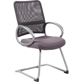 Mesh Back Guest Chair with Arms - Fabric - Mid Back - Charcoal