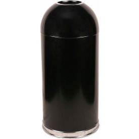 Standard Steel Round Trash Can W/Dome Top, 15 Gallon, Black