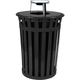 Outdoor Slatted Steel Trash Can With Ash Top, 36 Gallon, Black