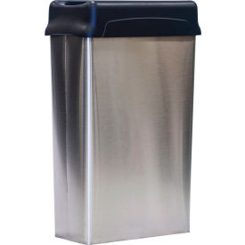 Stainless Steel Wall Hugger Wastebasket w/Plastic Swing Top 22 Gallon