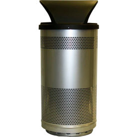 Perforated Stainless Steel Round Trash Can with Hood Top, 35 Gallon