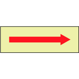 Glow Fire Safety Arrow Graphic Sign, 6 Hour Glow, Rigid Plastic, 10"W x 3"H