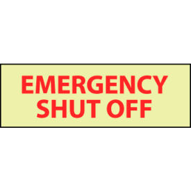 Glow Fire Safety Emergency Shut Off Sign, 6 Hour Glow, Rigid Plastic, 12"W x 4"H