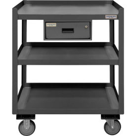 Mobile Shop Desk, Drawer, 3 Shelves, 30"W x 24"D x 36"H, Gray