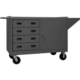 Mobile Bench Cabinet, 1 Shelf, 4 Drawers, 66-1/8"W x 24-1/4"D, Gray
