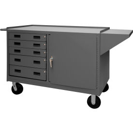 Mobile Bench Cabinet, 1 Shelf, 5 Drawers, 66-1/8"W x 24-1/4"D, Gray