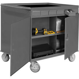 Two Sided Cart, 12 Compartments/12 Drawers, 1 Cabinet, 34"W x 24"D, Gray