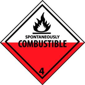 Dot Spontaneously Combustible 4 Placard Sign, Pressure Sensitive Vinyl