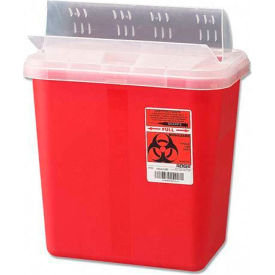 2-Gallon Biohazard Sharps Container with Horizontal-Drop Opening Lid, Red