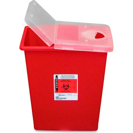 Biohazard Sharps Container with Hinged Lid, 8-Gallon Capacity, Red