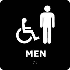 Graphic Braille Plastic Sign, Men w/ Symbol, 8"W x 8"H, Black