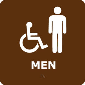 Graphic Braille Plastic Sign, Men w/ Symbol, 8"W x 8"H, Brown