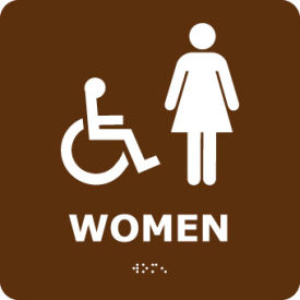 Graphic Braille Plastic Sign, Women, 8"W x 8"H, Brown